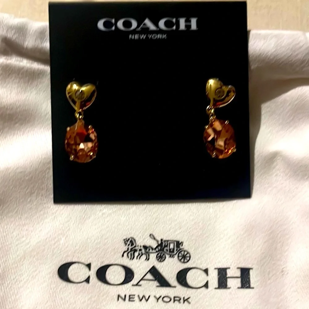 ❤️🆕❤️ Coach Heart Stone Drop Earrings, Red & Gold - Picture 6 of 12